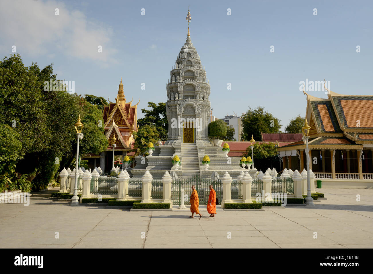 Stupa (Buddhist shrine) of Princess Kantha Bopha in the grounds of the Royal Palace in Phnom Penh, Cambodia. Stock Photo