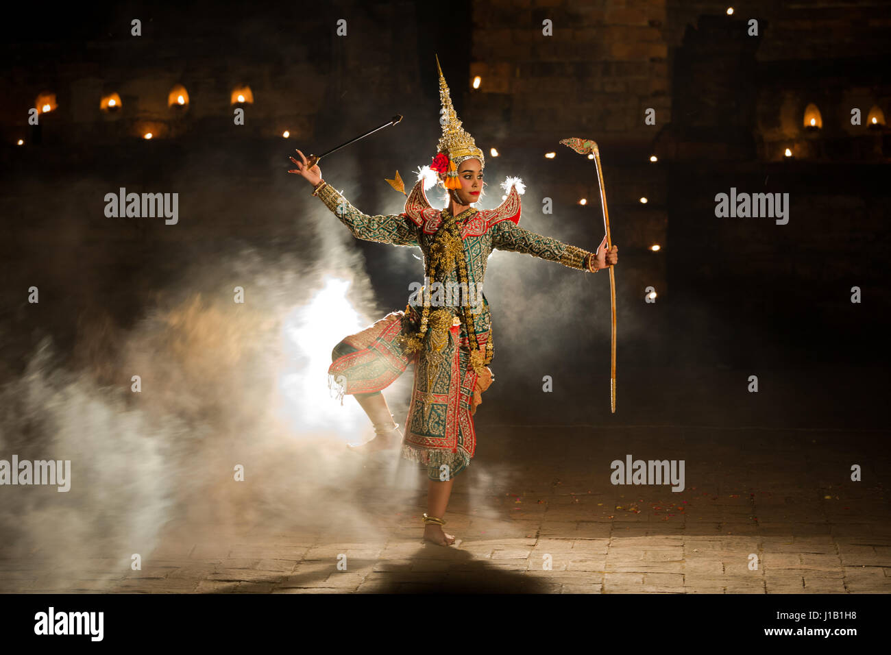 KHON THAI Rama Character in Ramayana story  In Thai literature is mask dancing the best of Thailand. Stock Photo