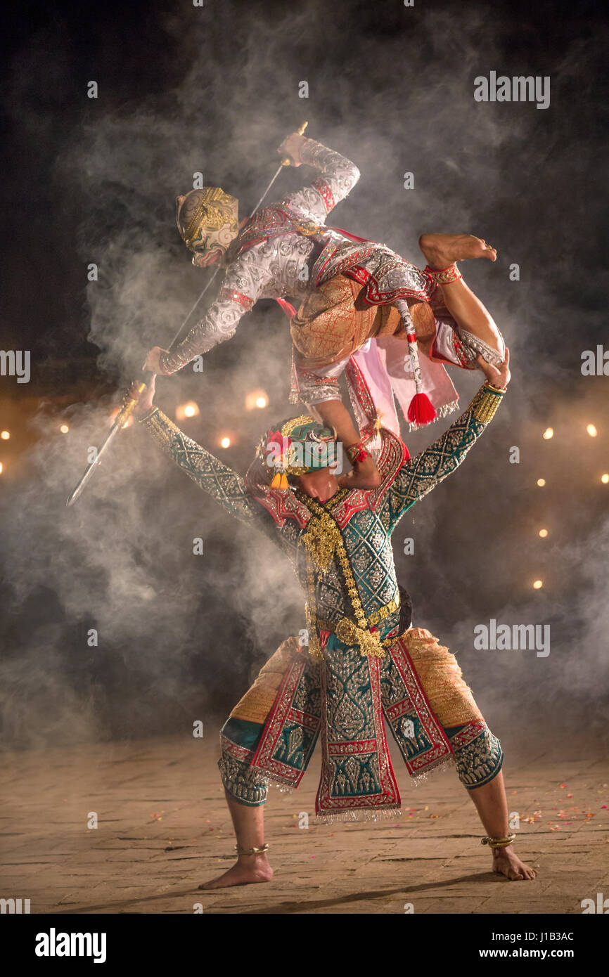 Khon thai performing art of ramayana story dancing the best of Thailand Hanuman and thos sa kon Stock Photo