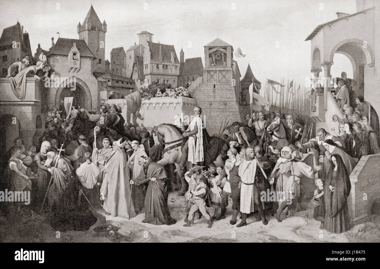 Leopold VI entering Vienna in 1219 on his return from the crusades.  Leopold VI, 1176 –  1230, aka Leopold the Glorious. Duke of Styria and Duke of Austria.  From Hutchinson's History of the Nations, published 1915 Stock Photo