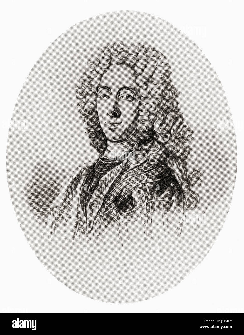 Prince Eugene of Savoy, 1663 – 1736.  General of the Imperial Army and statesman of the Holy Roman Empire and the Archduchy of Austria.  From Hutchinson's History of the Nations, published 1915 Stock Photo