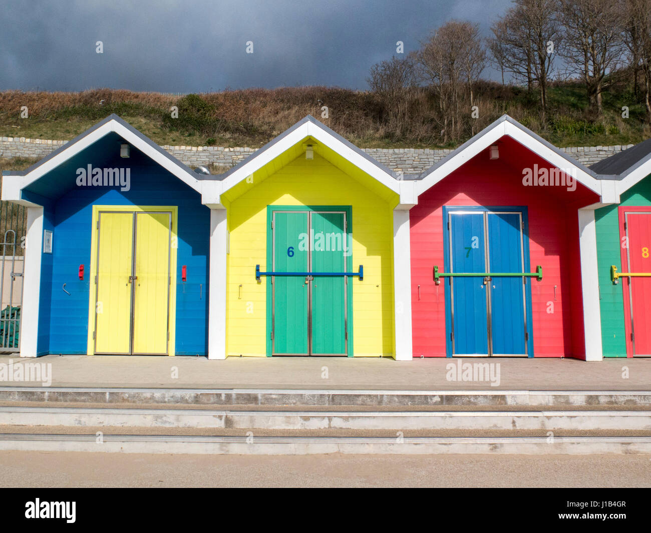 Colourful numbered wooden Beach huts at Barry Island, South Wales Stock  Photo - Alamy