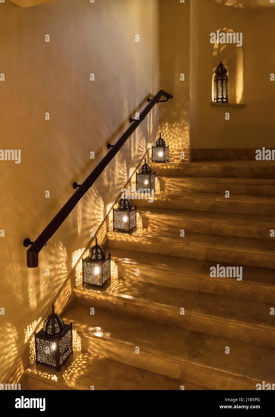 Lanterns illuminating staircase Stock Photo - Alamy