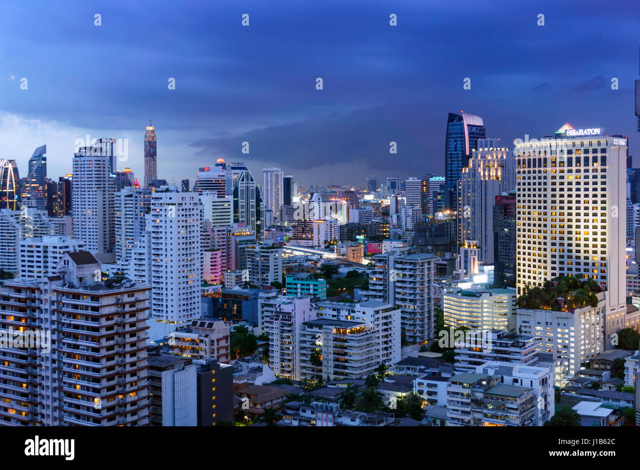 Cityscape at dusk, Bangkok, Thailand Stock Photo
