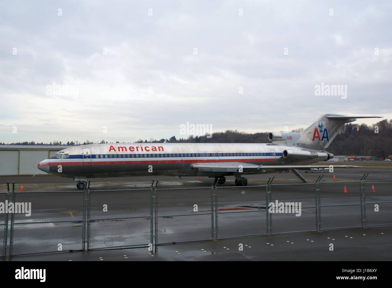 SEATTLE, WASHINGTON, USA - JAN 27th, 2017: An American Airlines Boeing 727-200 MSN 21386, Registration N874AA, built in 1978, since 2003 registered to the MUSEUM OF FLIGHT FOUNDATION Stock Photo