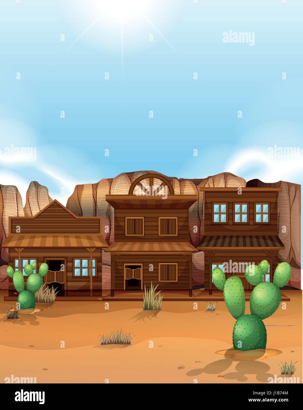 Desert scene with western style buildings illustration Stock Vector ...