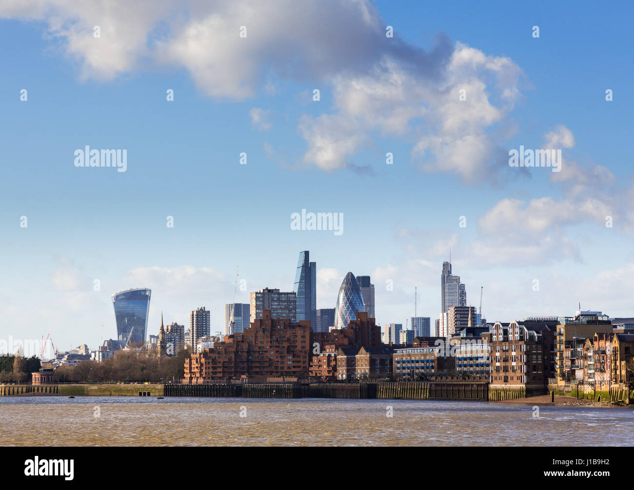 City of London skyline of the office buildings from Canary Wharf, Docklands, London, England Stock Photo