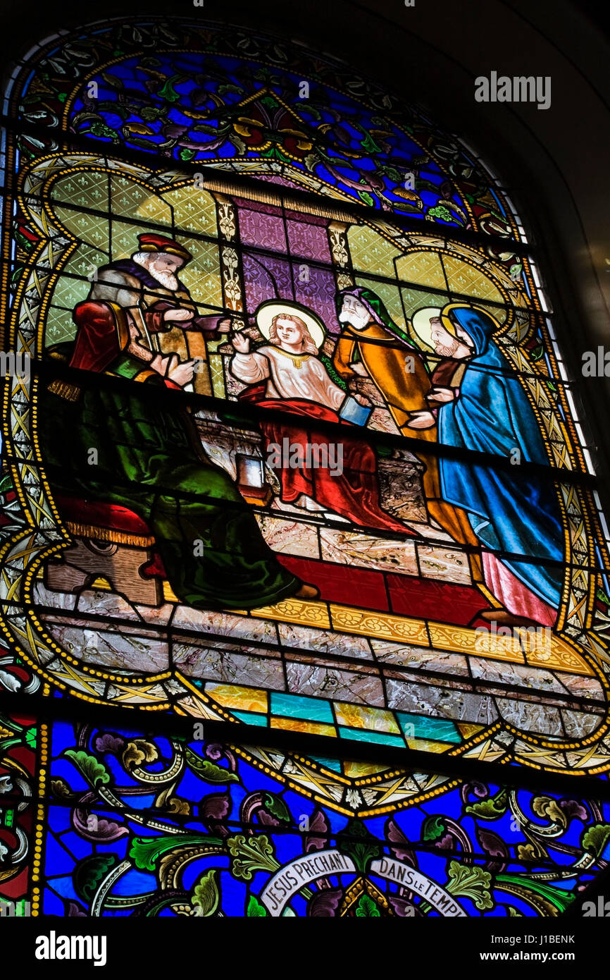 Stained Glass Window with a religious scene, NotreDamedeBonsecours