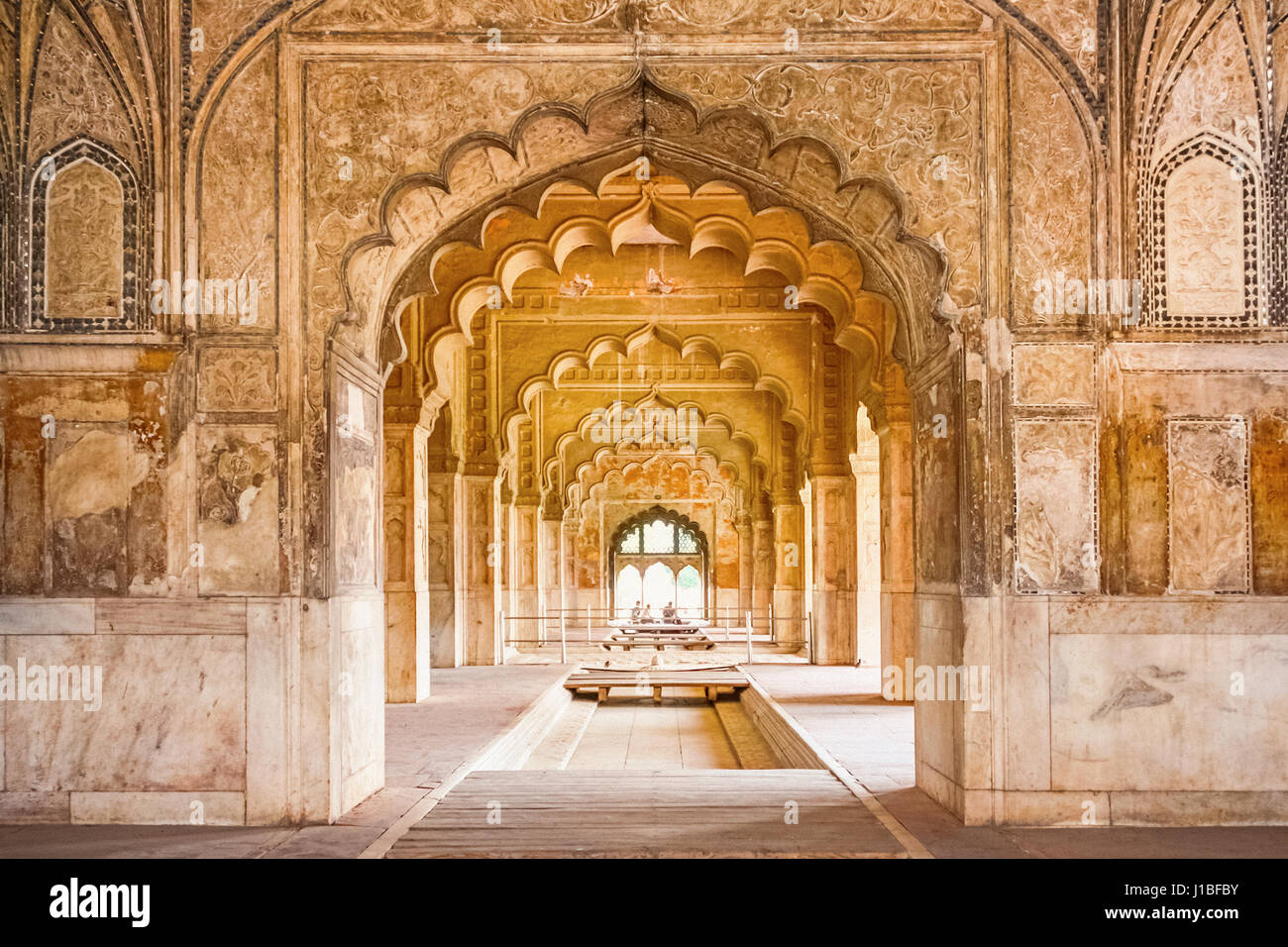 Ornate arcade at the Red Fort of Delhi, India. Together with the Salimgarh Fort it forms UNESCO World Heritage Site. Stock Photo