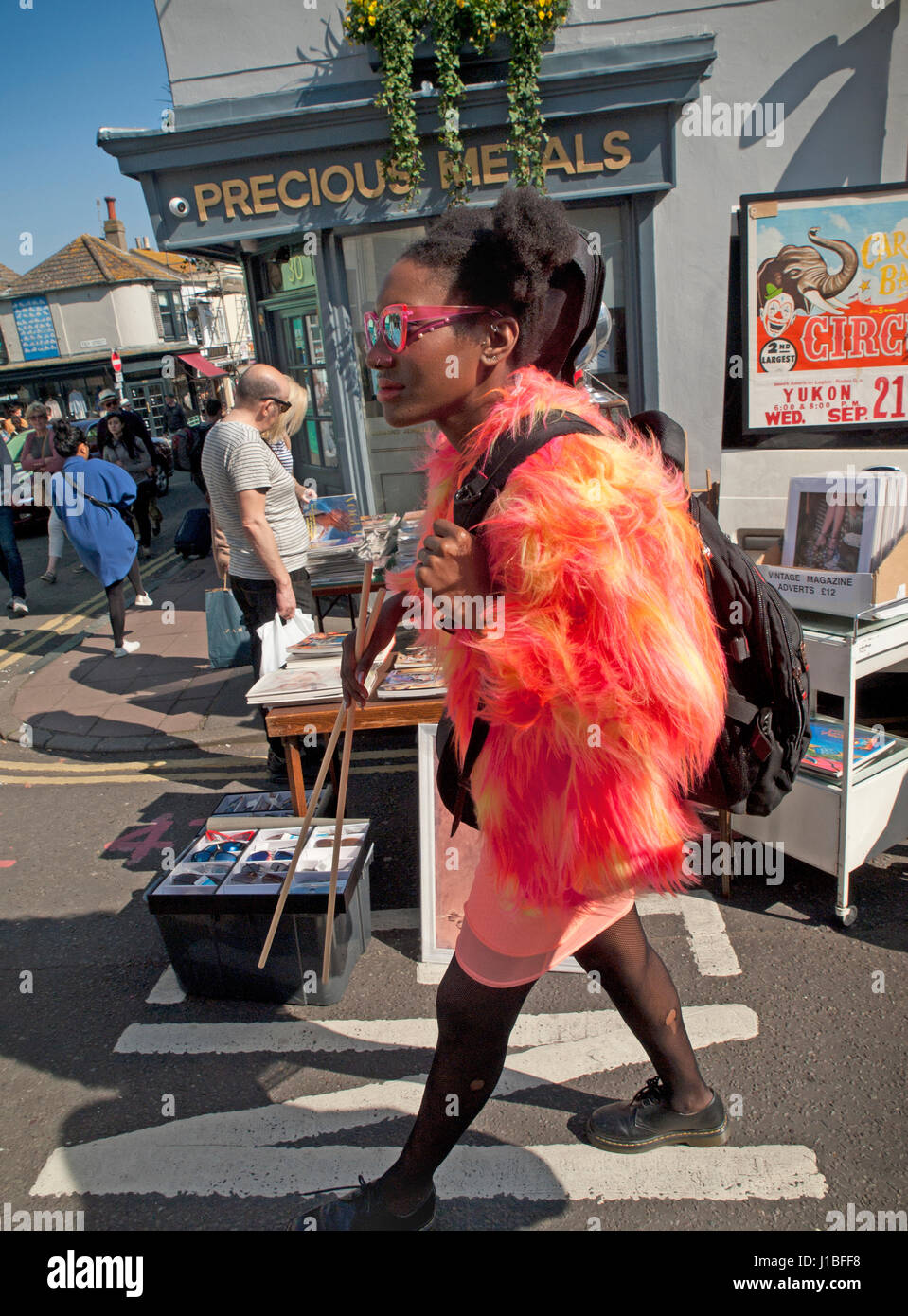 Walking through Upper Gardner Street Market in Brighton Stock Photo Alamy
