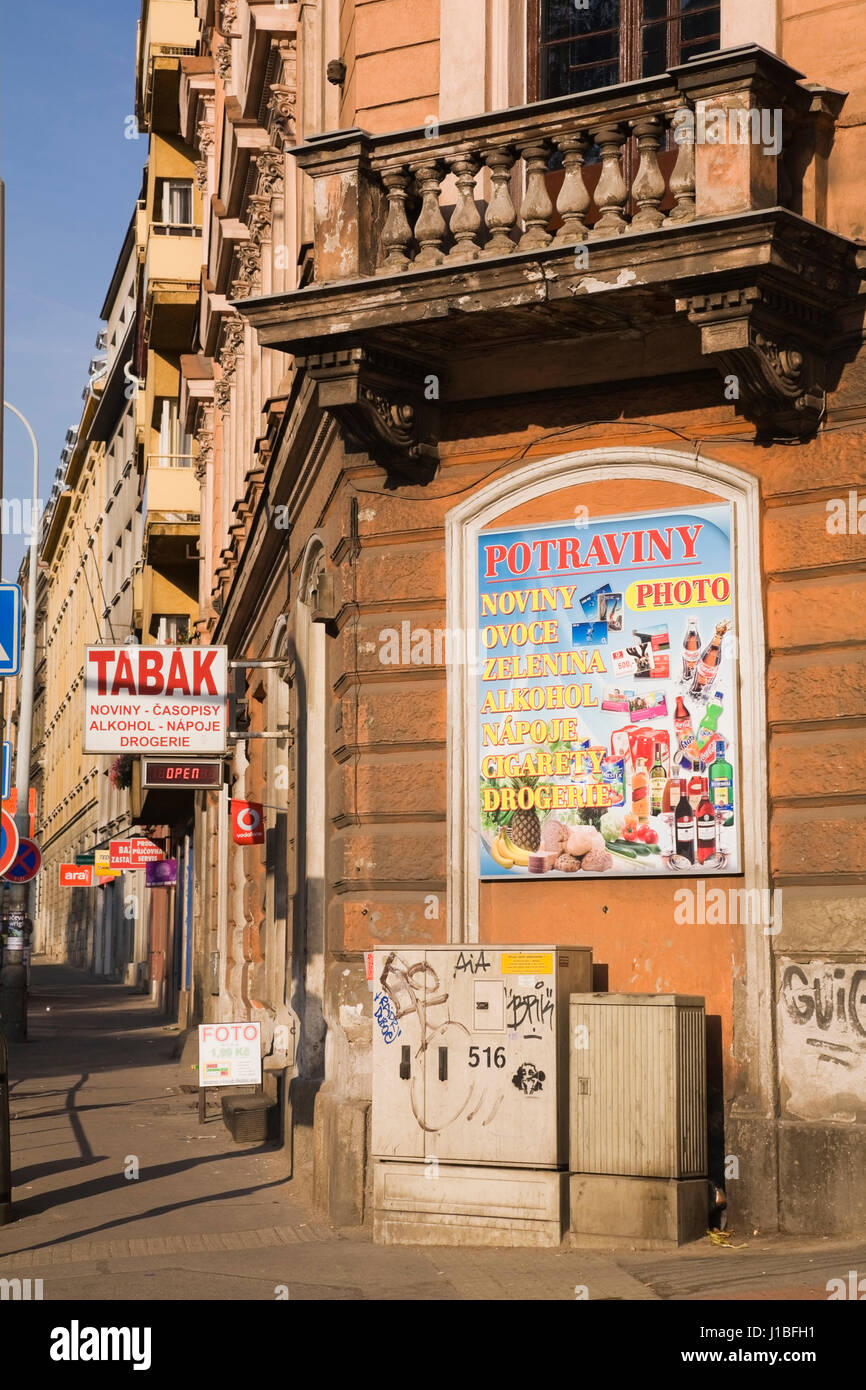 Street scene with Czech language signs, Prague, Czech Republic Stock Photo  - Alamy