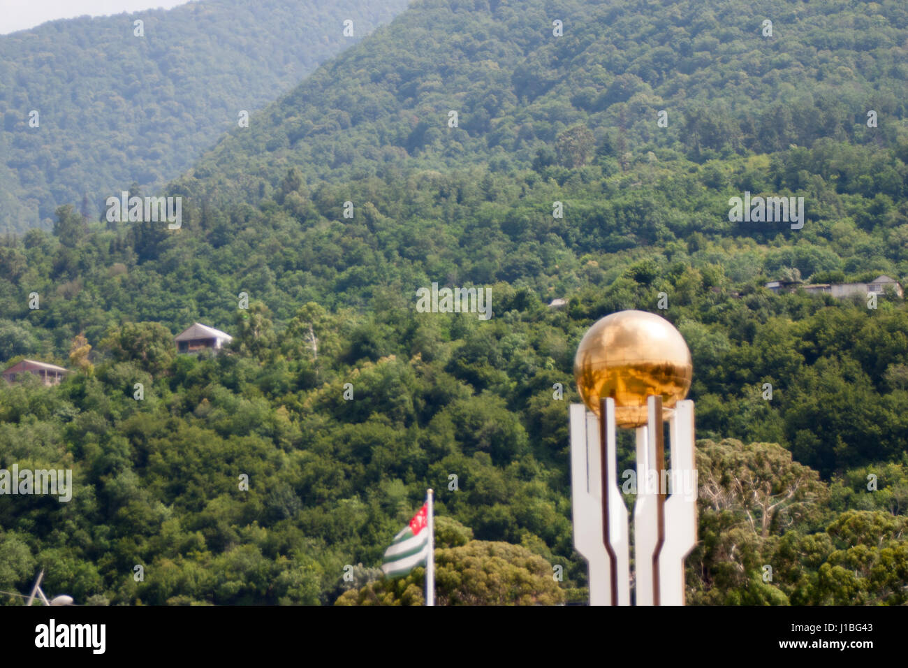 Beautiful resort nature of Abkhazia in summer green trees and mountains Stock Photo