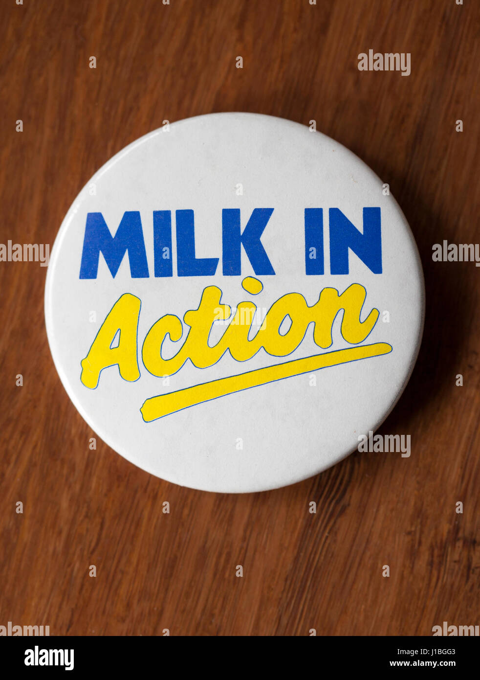 Vintage Milk in Action Badge - British Advertising Campaign Stock Photo
