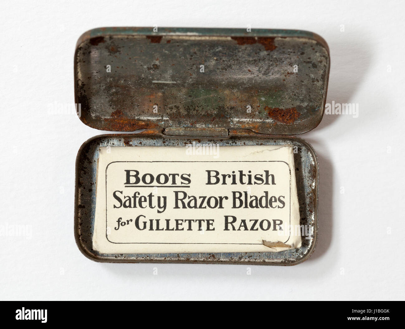 Old Vintage Boots Gillette Razor Blades Tin Stock Photo