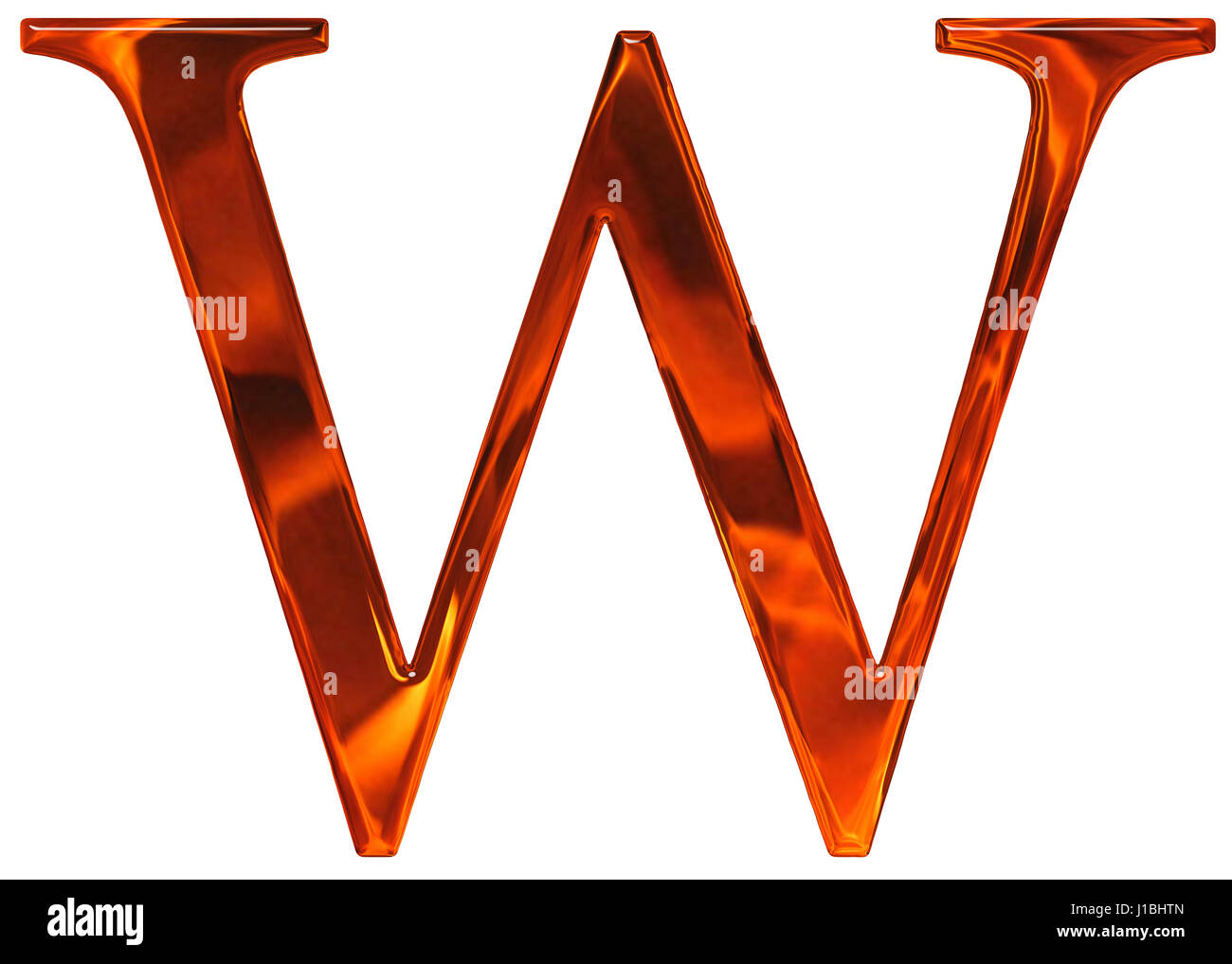 Uppercase letter W - the extruded of glass with pattern flame, isolated ...