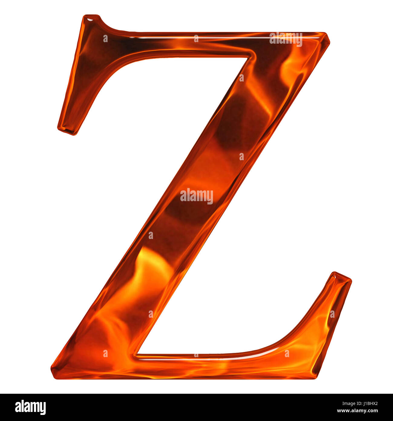 Lowercase letter z - the extruded of glass with pattern flame, isolated on white background Stock Photo