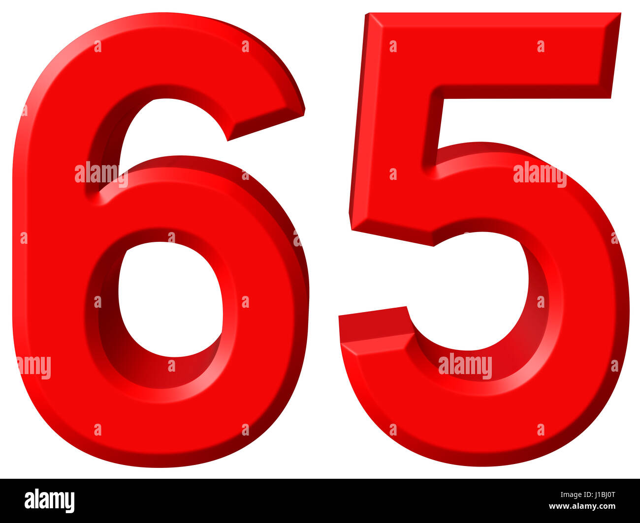 Numeral 65 sixty five isolated on white background 3d render Stock