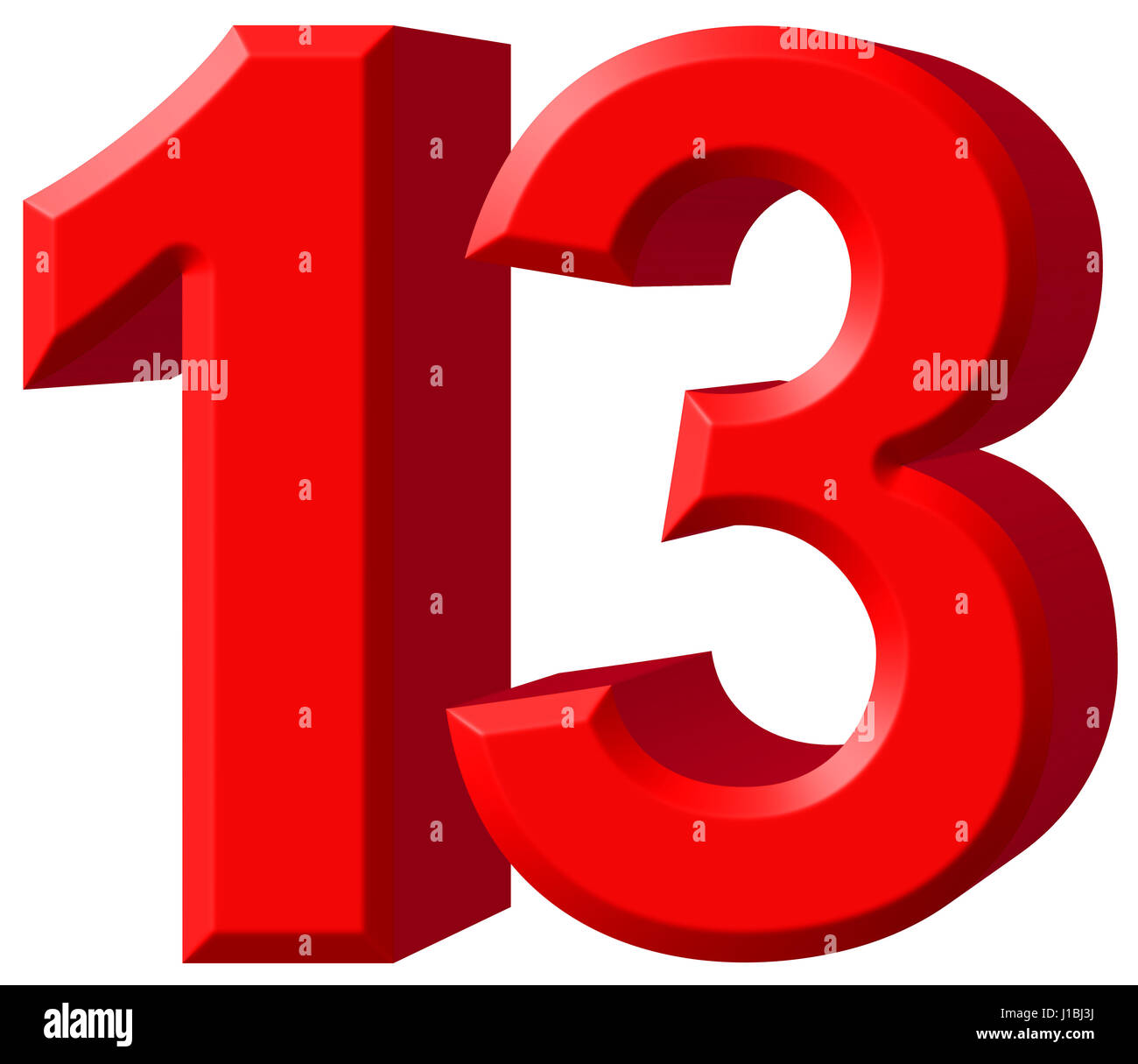 Numeral 13, thirteen, isolated on white background, 3d render Stock Photo