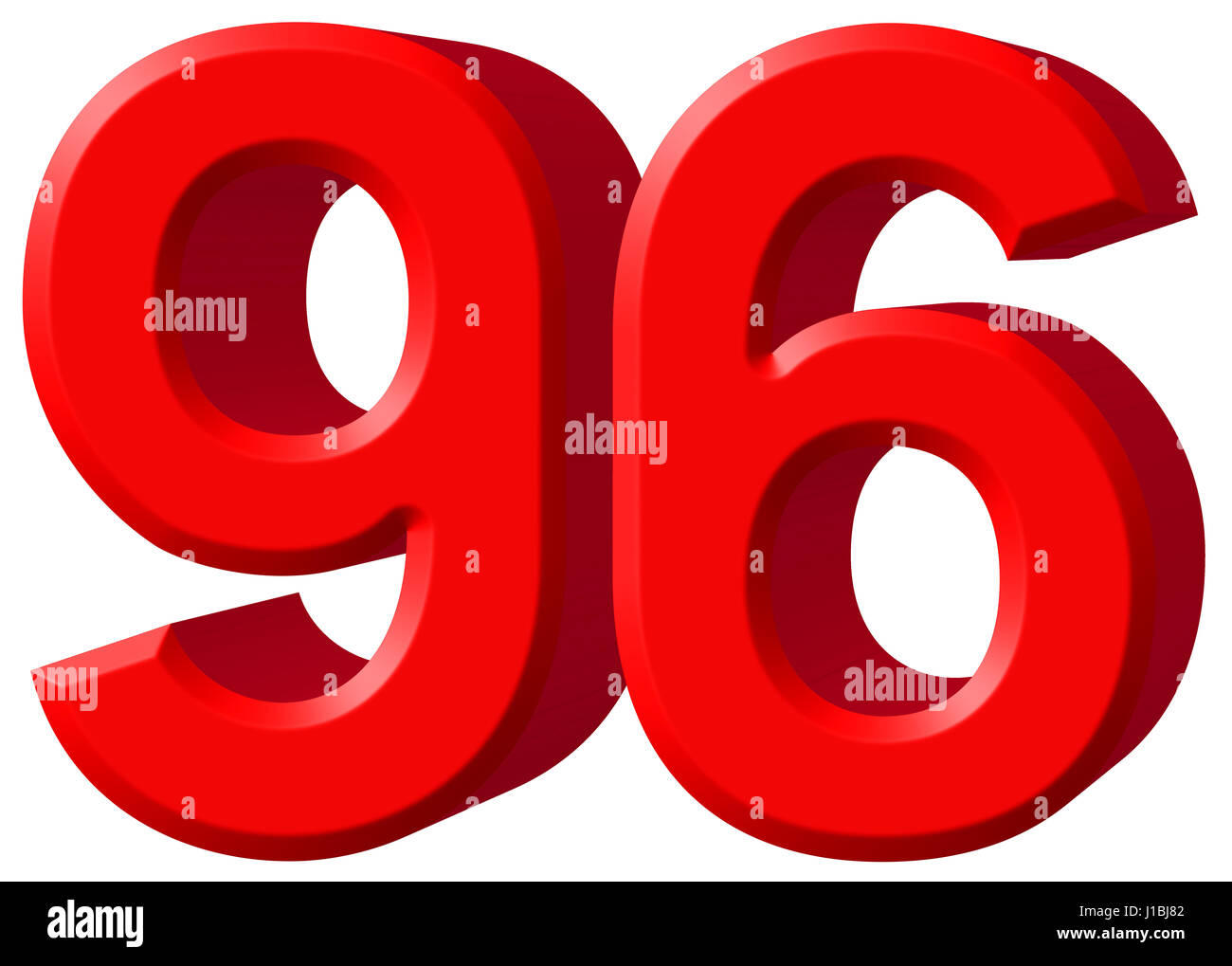 Numeral 96 ninety six isolated on white background 3d render Stock