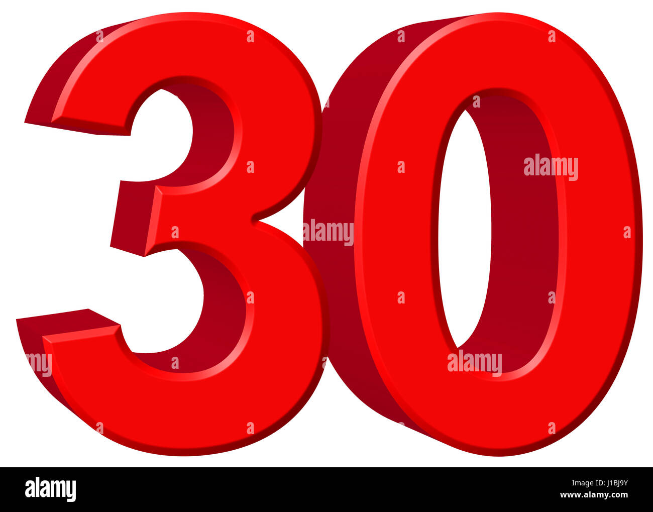 Numeral 30 thirty isolated on white background 3d render Stock Photo