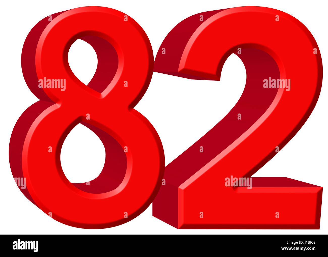 Numeral 82 eighty two isolated on white background 3d render Stock
