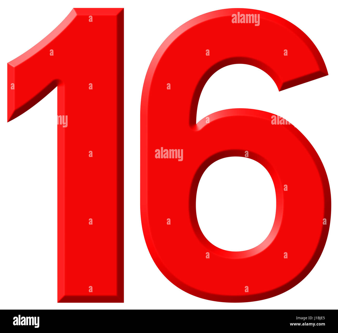 Numeral 16, sixteen, isolated on white background, 3d render Stock