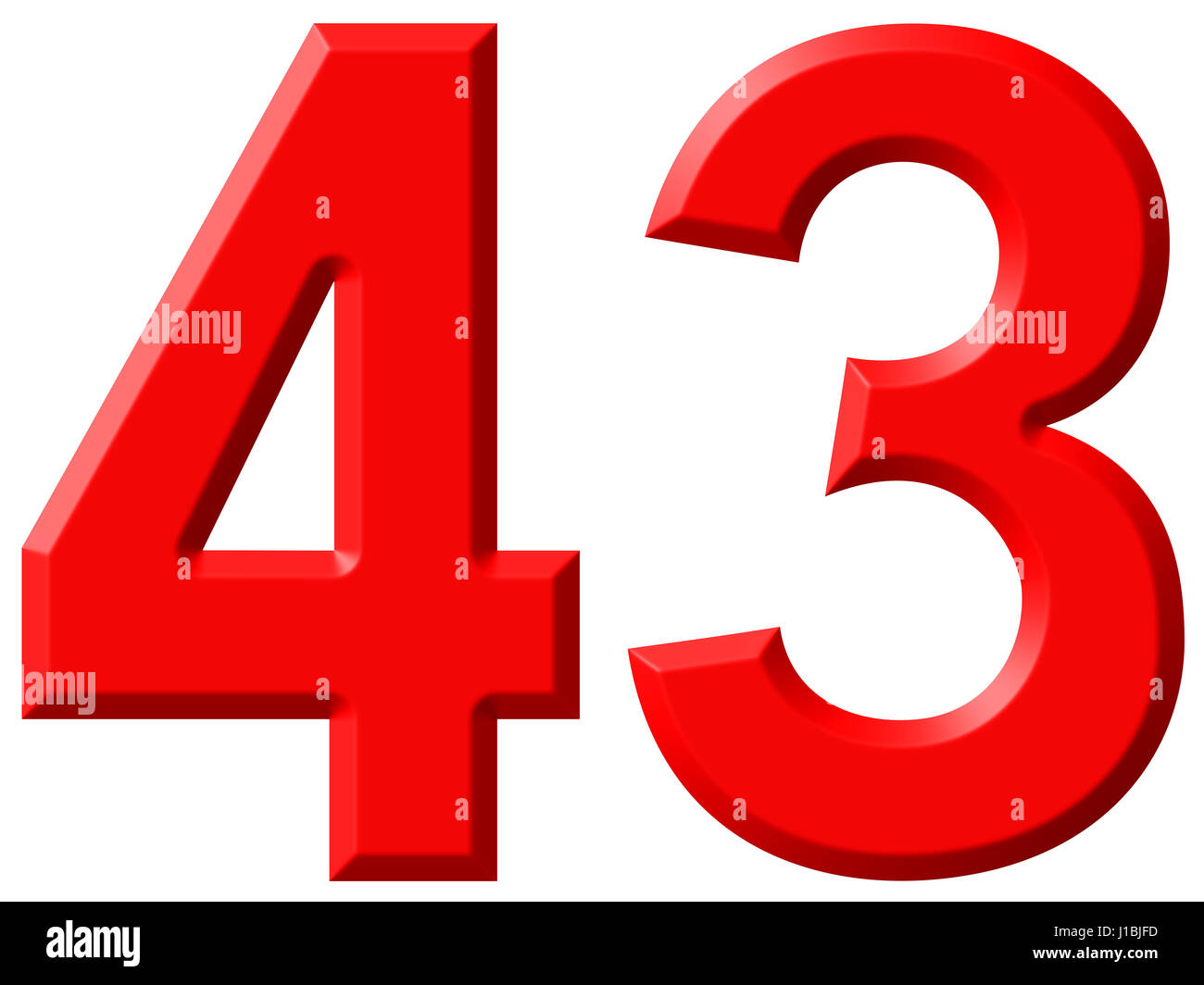 Numeral 43, forty three, isolated on white background, 3d render