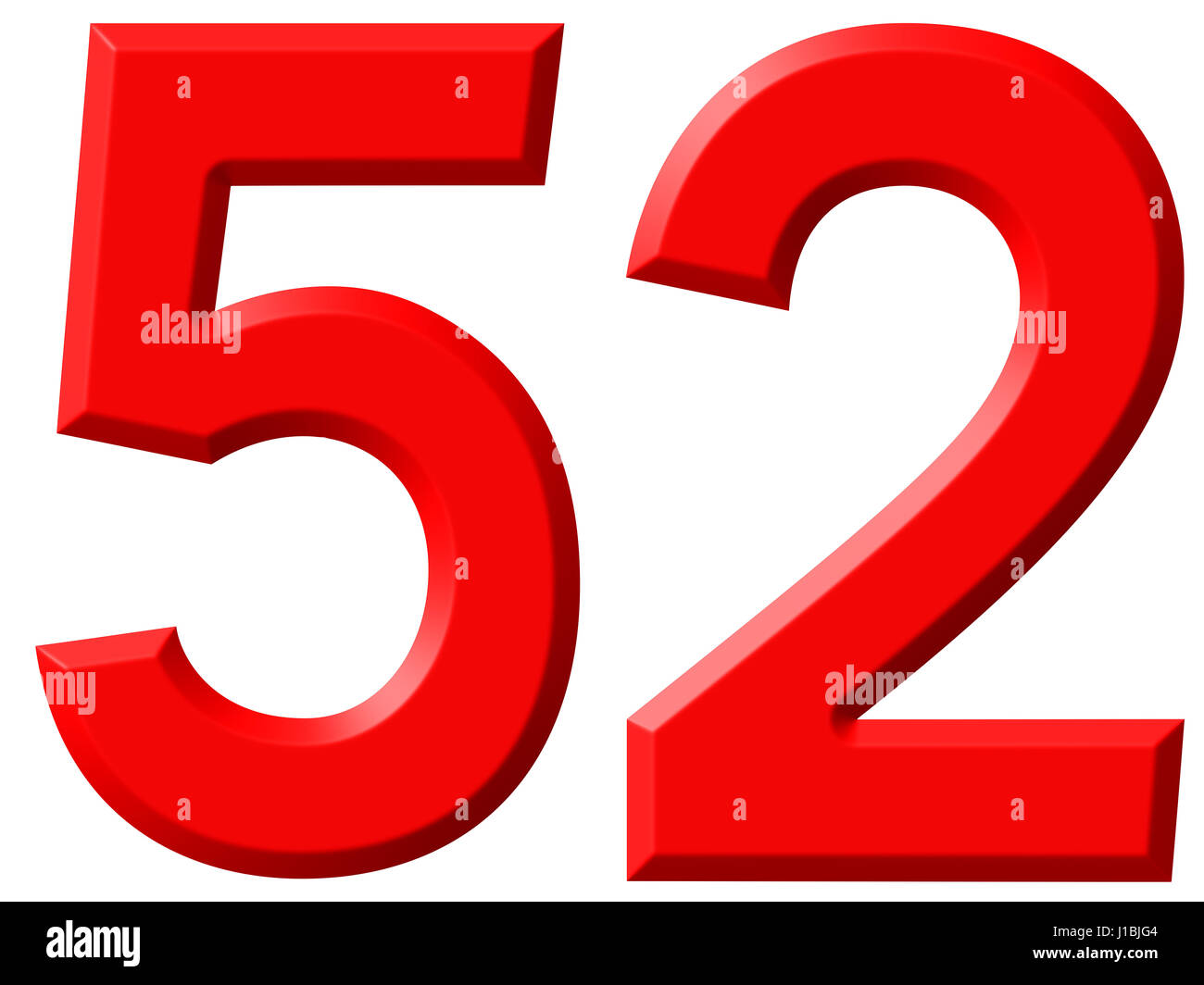 Numeral 52 fifty two isolated on white background 3d render Stock