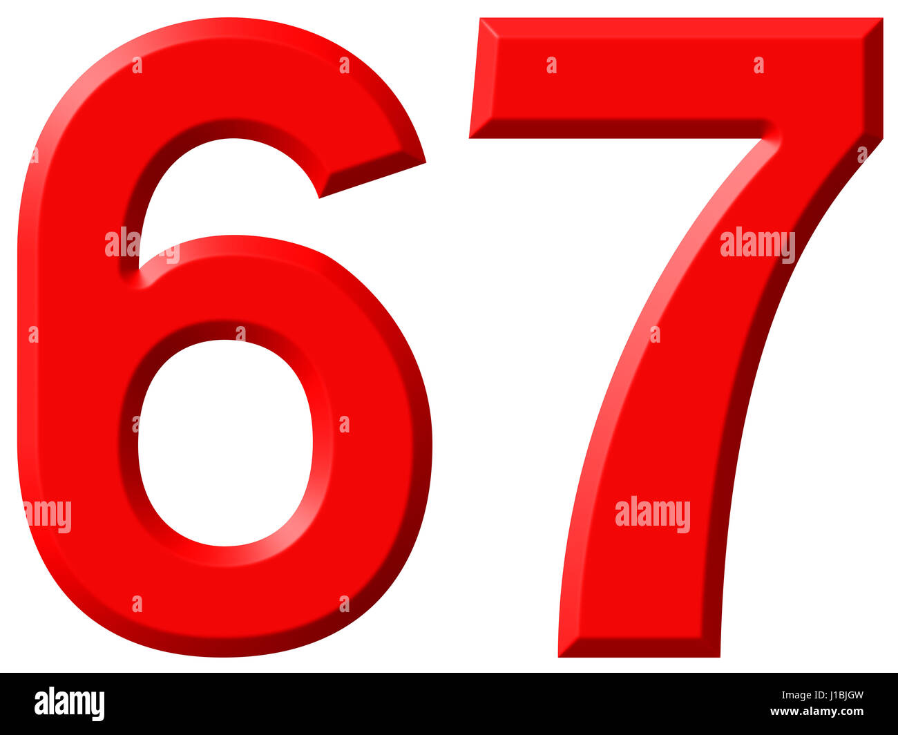 Numeral 67, sixty seven, isolated on white background, 3d render Stock ...