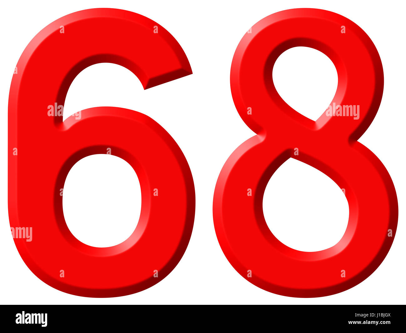 Numeral 68 sixty eight isolated on white background 3d render Stock
