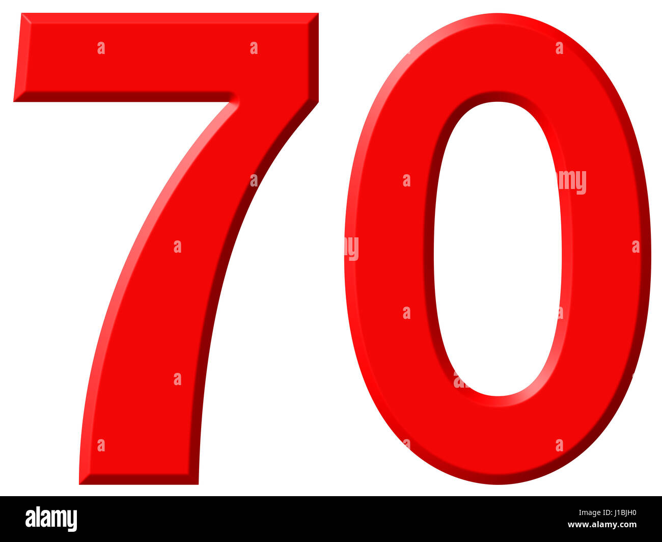 Numeral 70 seventy isolated on white background 3d render stock