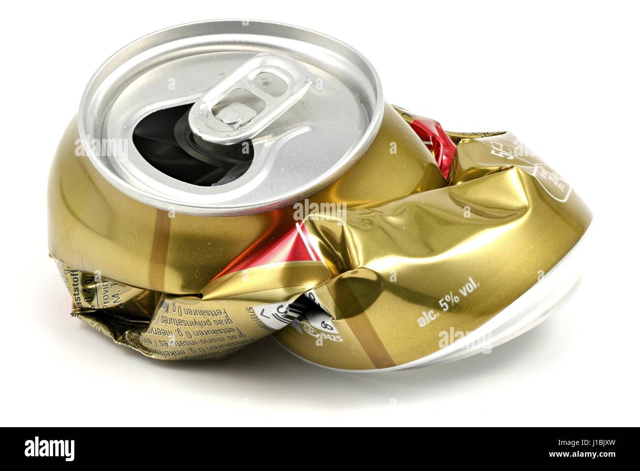 crushed beverage can isolated on white background Stock Photo
