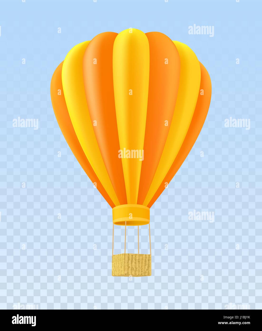 Yellow and orange air ballon with basket Stock Vector
