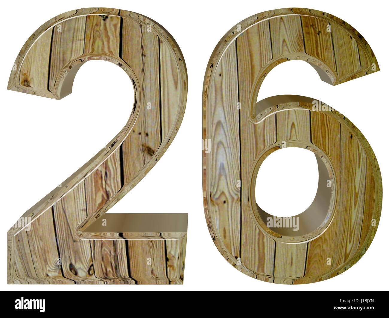 Numeral 26 twenty six isolated on white background 3d render Stock