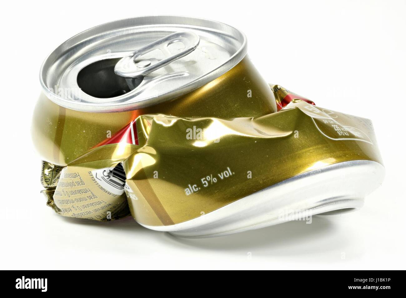 crushed beverage can isolated on white background Stock Photo - Alamy