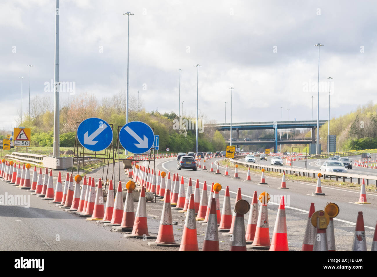 M74 motorway roadworks - part of the M8, M73 M74 Motorway Improvement Project, Scotland, UK Stock Photo