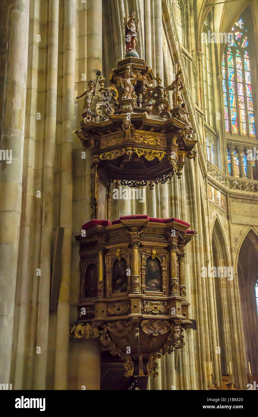 The first sanctuary on the place of present St Vitus Cathedral was built by Wenceslas I, Duke of Bohemia, in 926-30 as the third church built at Pragu Stock Photo