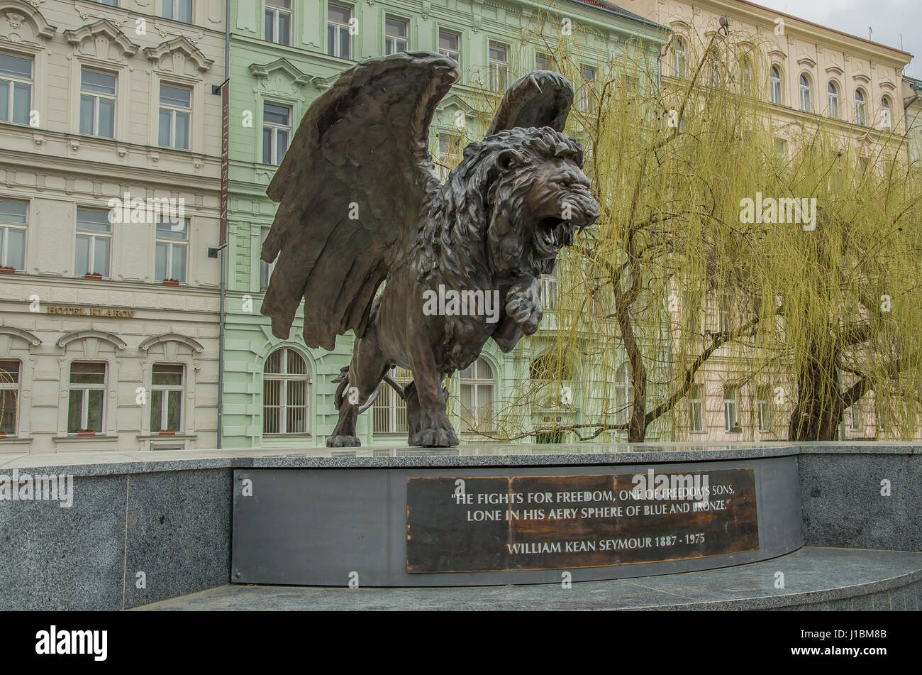 The Winged Lion Memorial was unveiled on 17 June 2014 at Klárov in Prague by the British Member of Parliament, Rt Hon Sir Nicholas Soames MP. Stock Photo