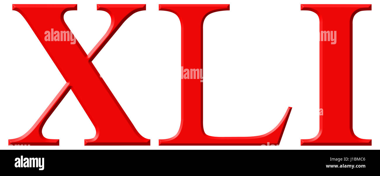 Roman numeral XLI, unus et quadraginta, 41, forty one, isolated on