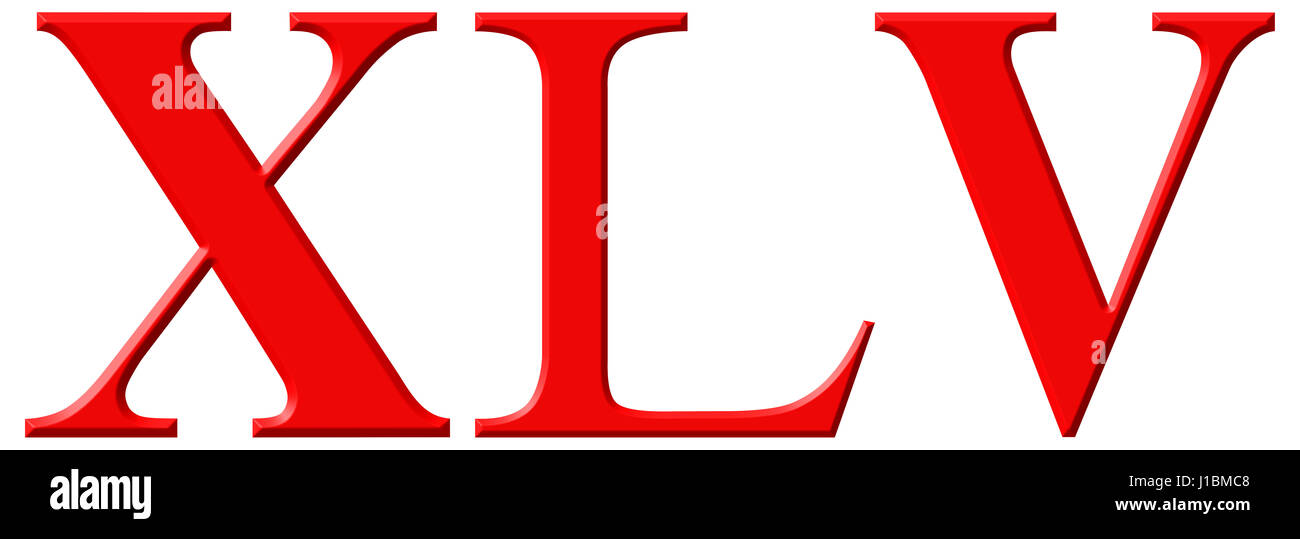 Roman numeral XLV, quinque et quadraginta, 45, forty five, isolated on