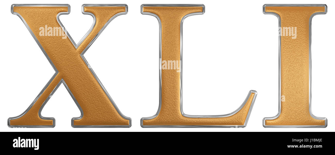 Roman numeral XLI, unus et quadraginta, 41, forty one, isolated on