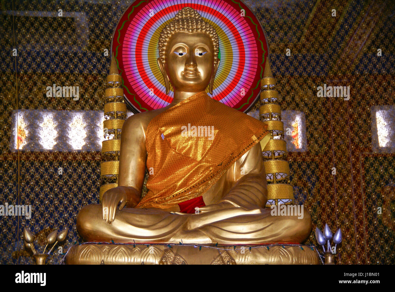 Golden statue of  Buddha (Buddah) in Wat Krom. Sihanoukville, Cambodia Stock Photo