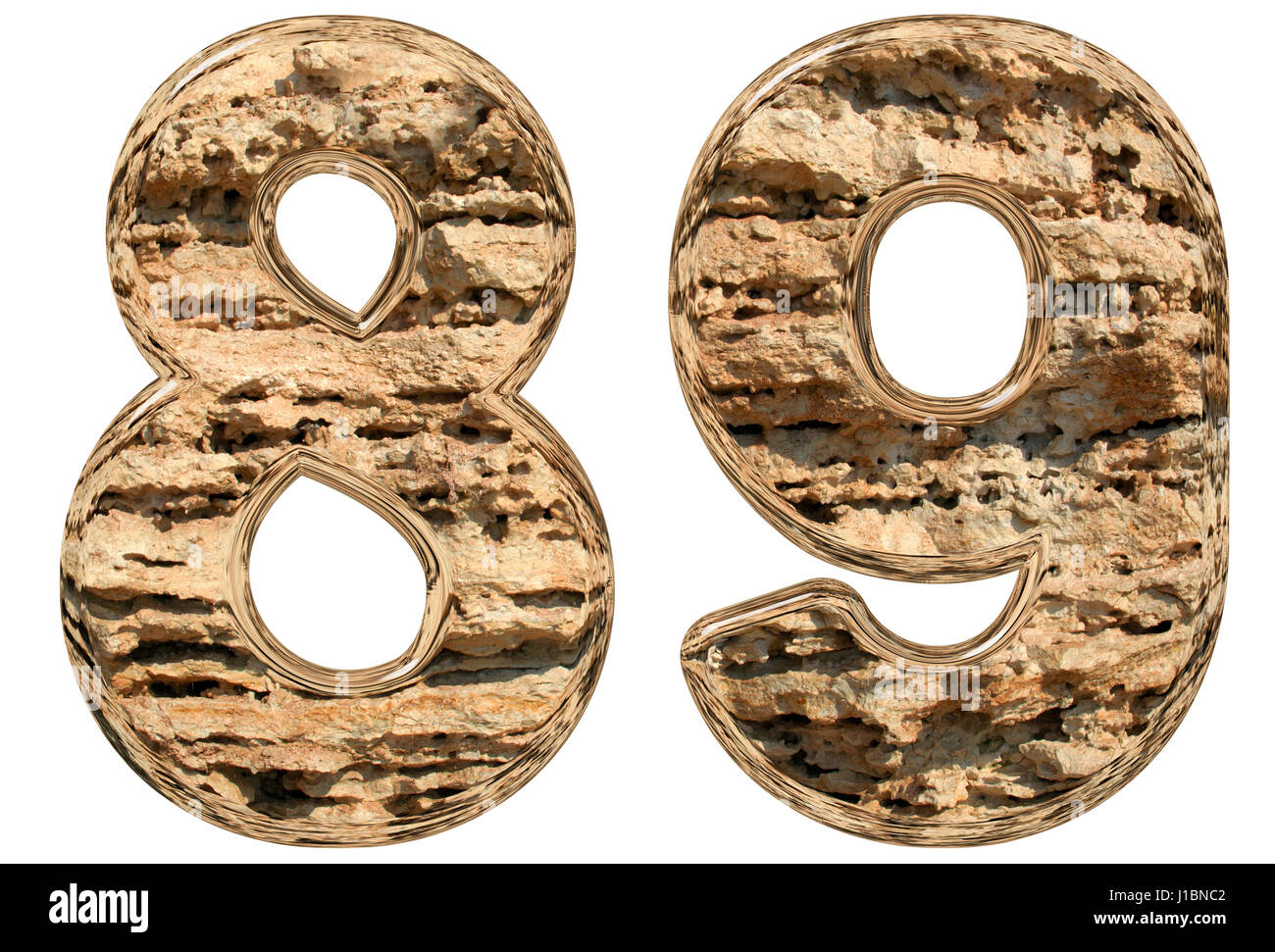 Numeral 89, eighty nine, isolated on white, natural limestone, 3d illustration Stock Photo