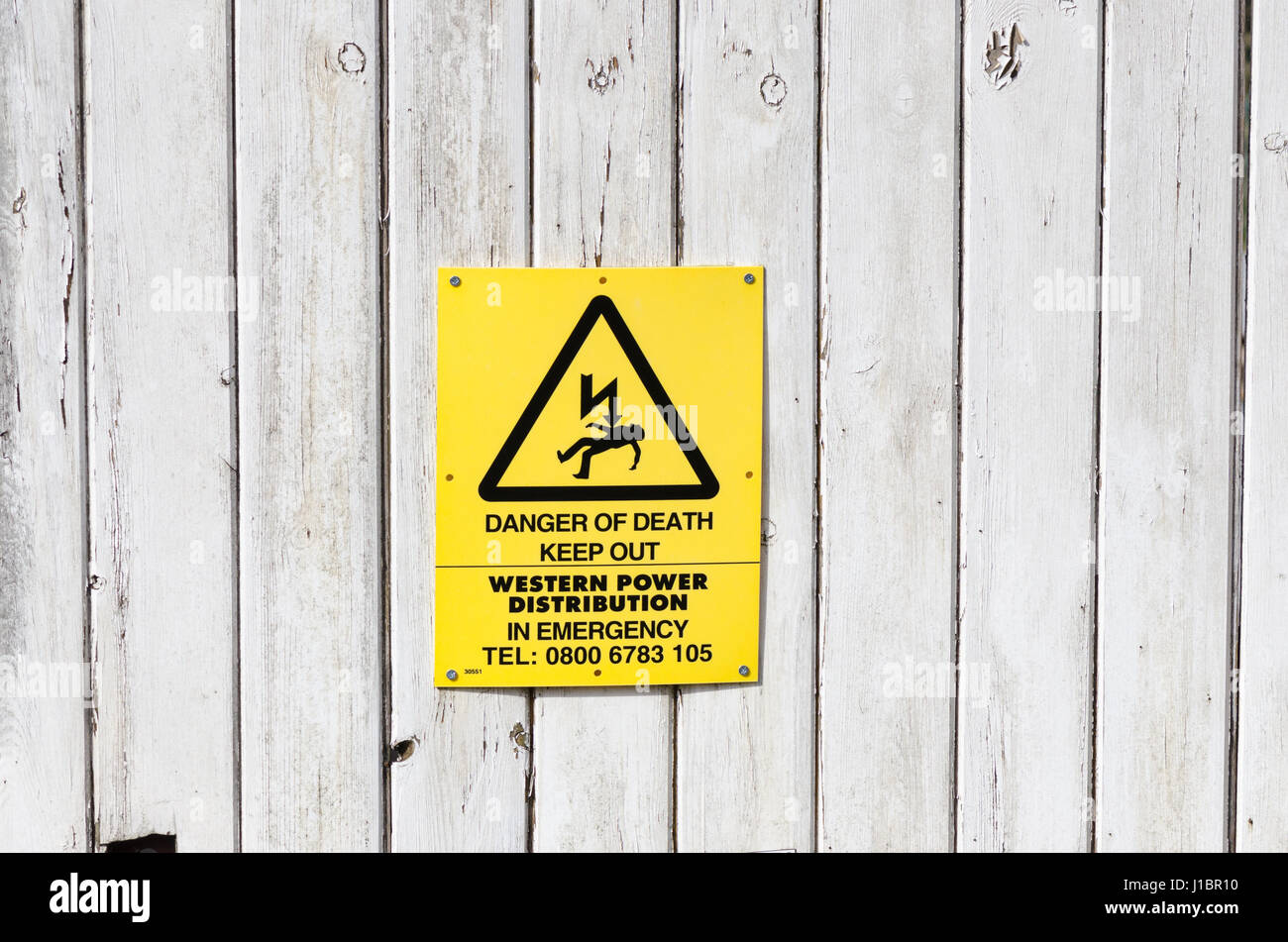 Sign warning danger of death by electrocution Stock Photo