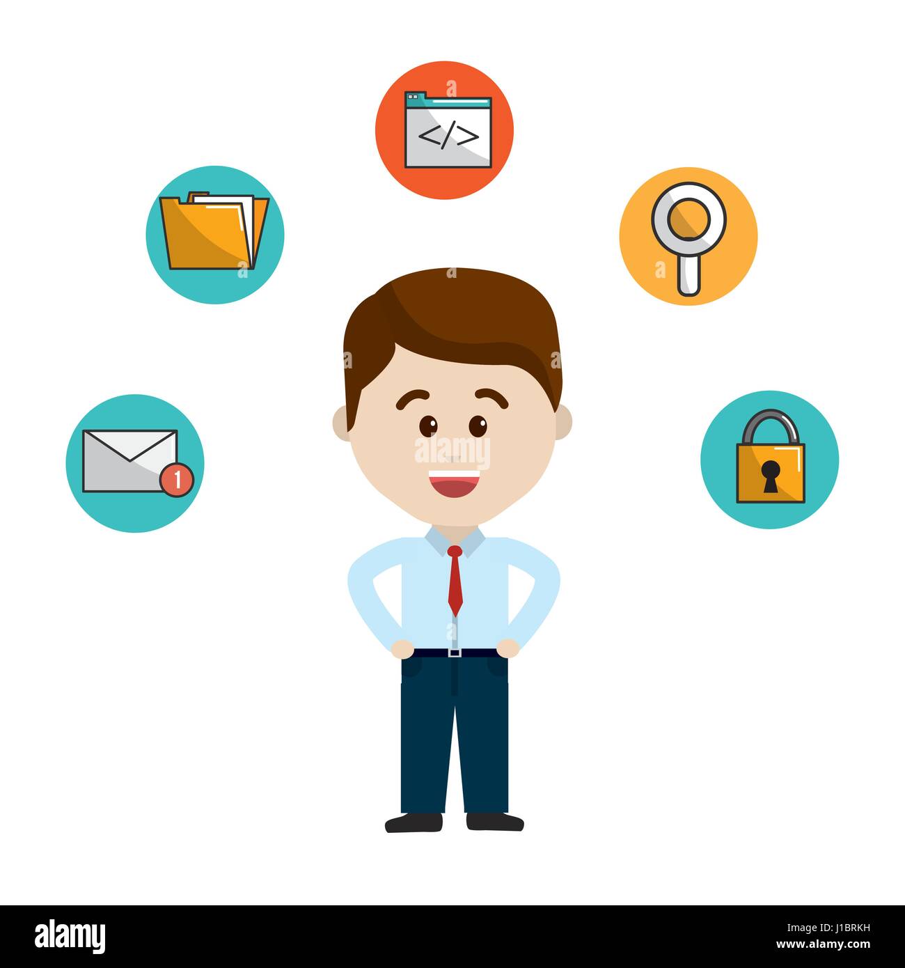 happy man with internet technology icons Stock Vector Image & Art - Alamy
