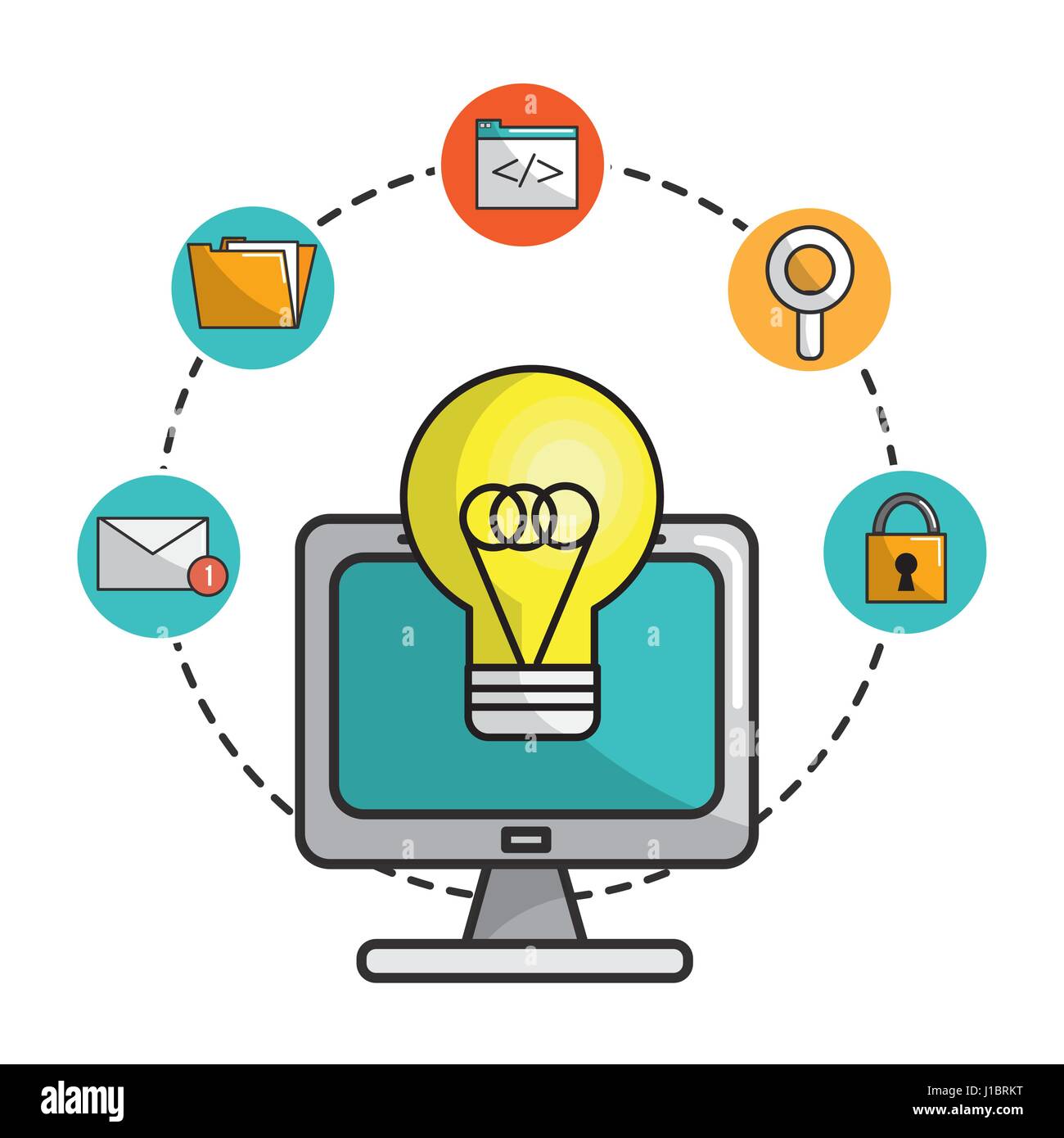 computer with idea bulb and technology icons Stock Vector Image & Art ...