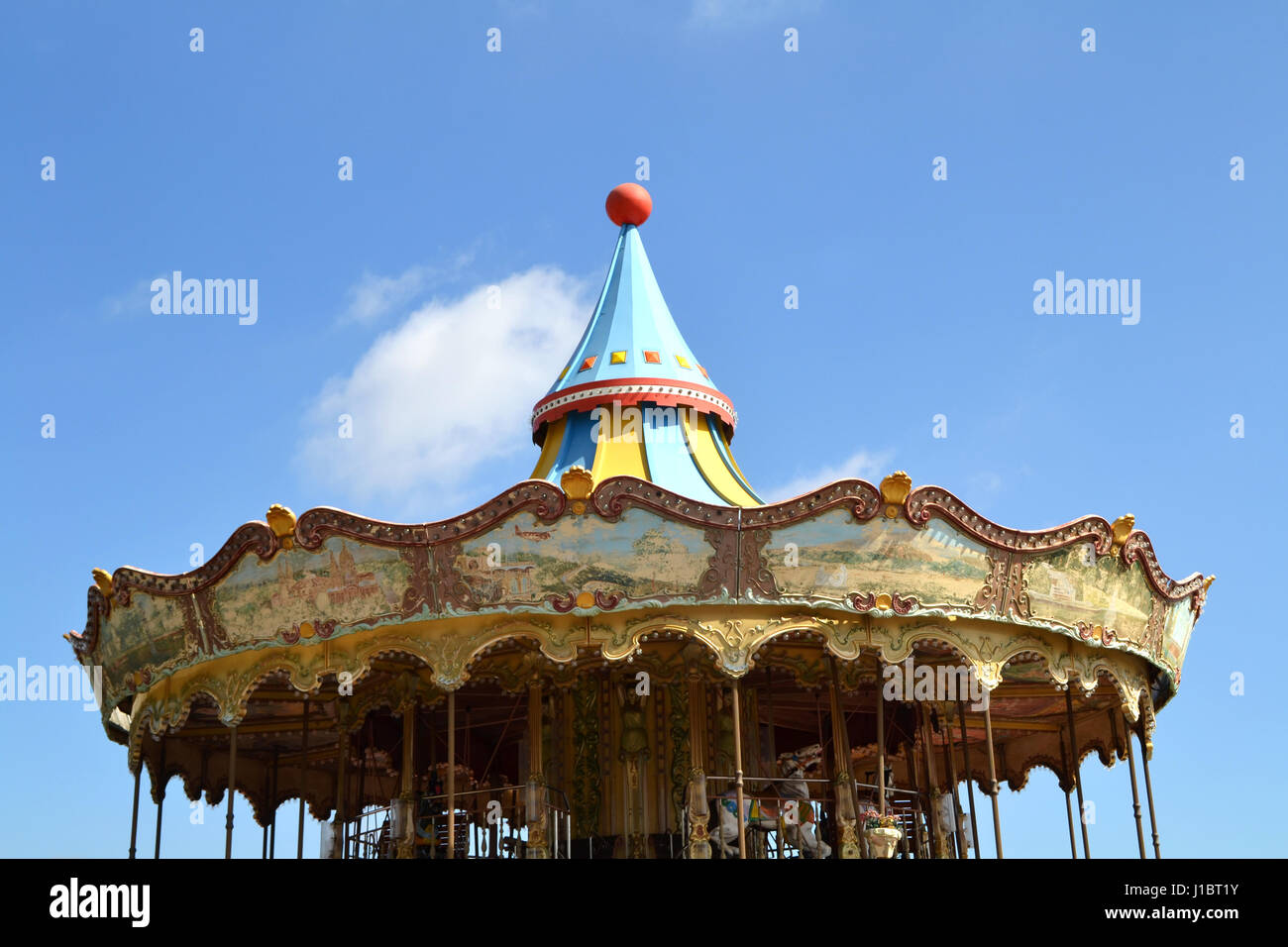 Old carousel attraction in Barcelona, Spain Stock Photo