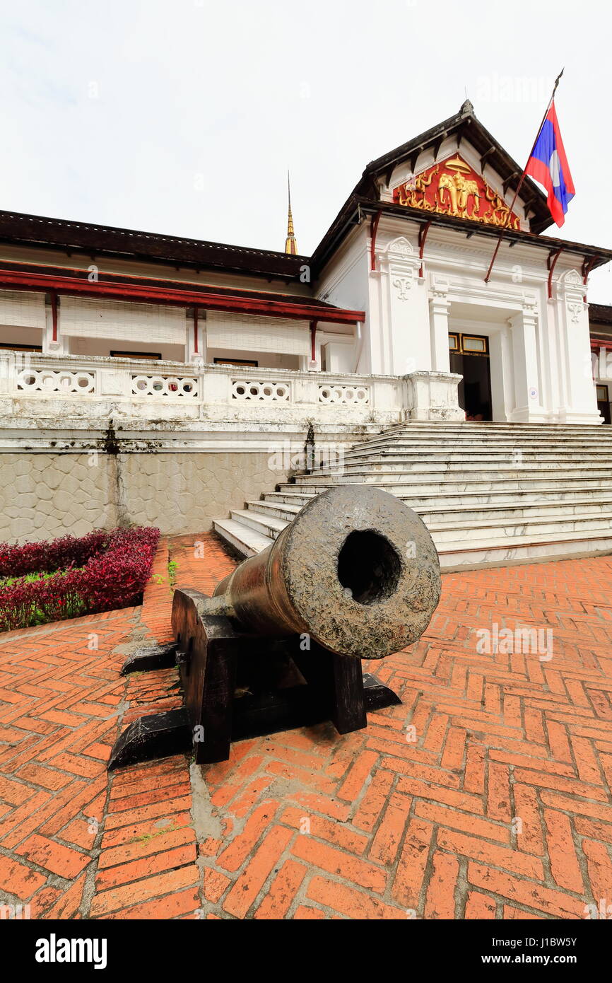 SE.facade-main entrance to the Haw Kham-Royal Palace and National Museum built in AD.1904 in the colonial era for King Sisavang Vong-mixed Lao motifs  Stock Photo