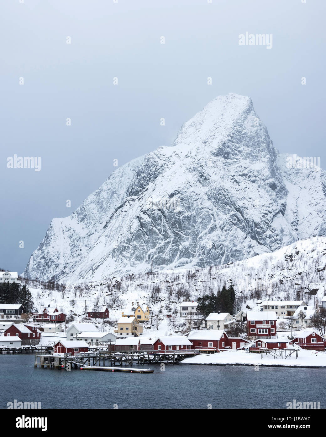 The village of Hamnoy on the Moskenesøya, part of the Lofoten Island chain, Norway in winter. Stock Photo
