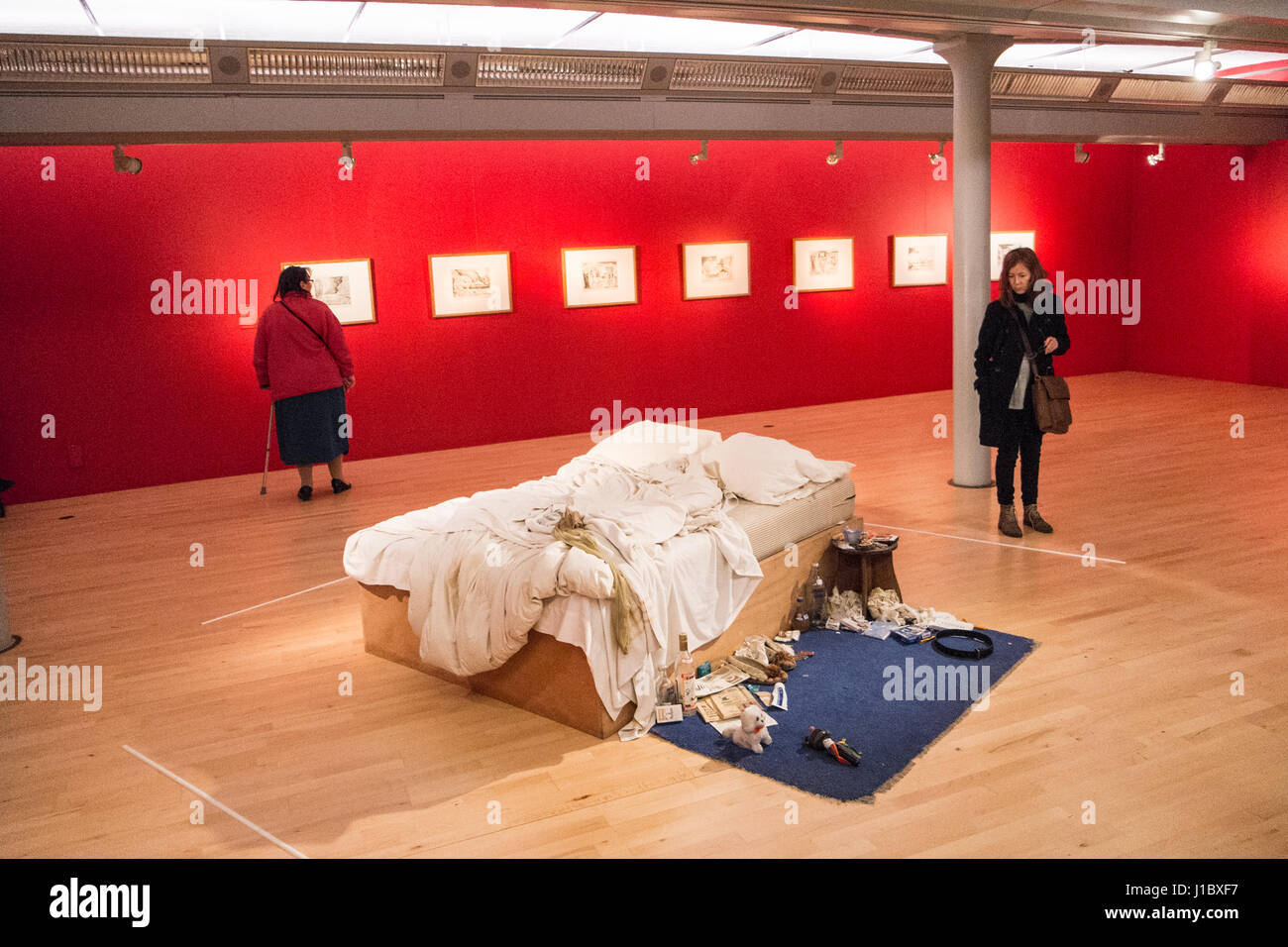 Tracey Emin,bed,My Bed,Tate,Modern,Art,Gallery,Albert,Dock,Liverpool,Merseyside,England,City,City,Northern,North,England,English,UK.,U.K.,Britain,GB, Stock Photo